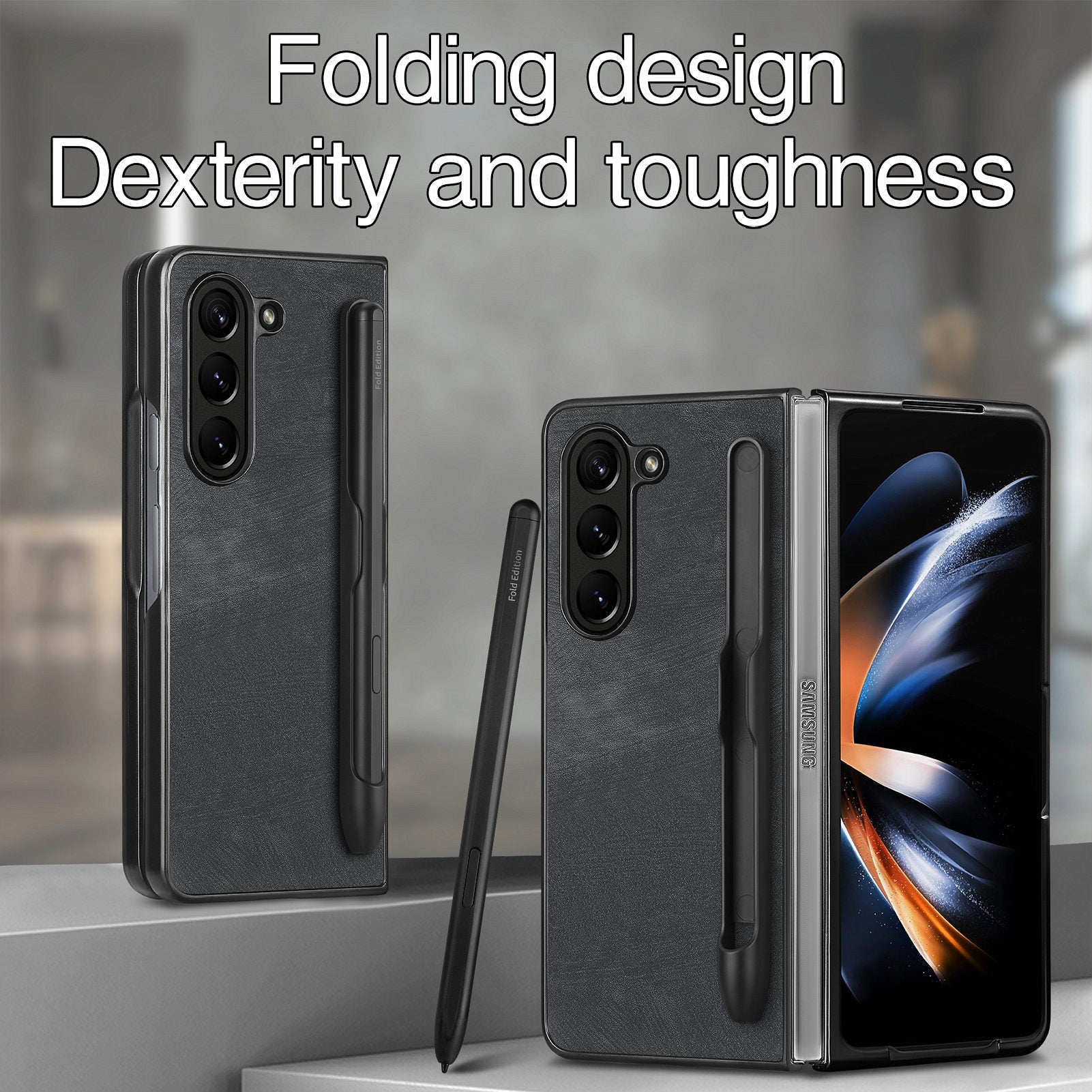 Pro Samsung Galaxy Z Fold5 5G Vintage nárazuvzdorné pouzdro na telefon PU kožené pouzdro na PC pero Designový kryt Pro Samsung Galaxy Z Fold5 5G Vintage nárazuvzdorné pouzdro na telefon PU kožené pouzdro na PC pero Designový kryt